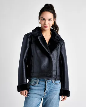 Romy Vegan Leather Jacket in Navy