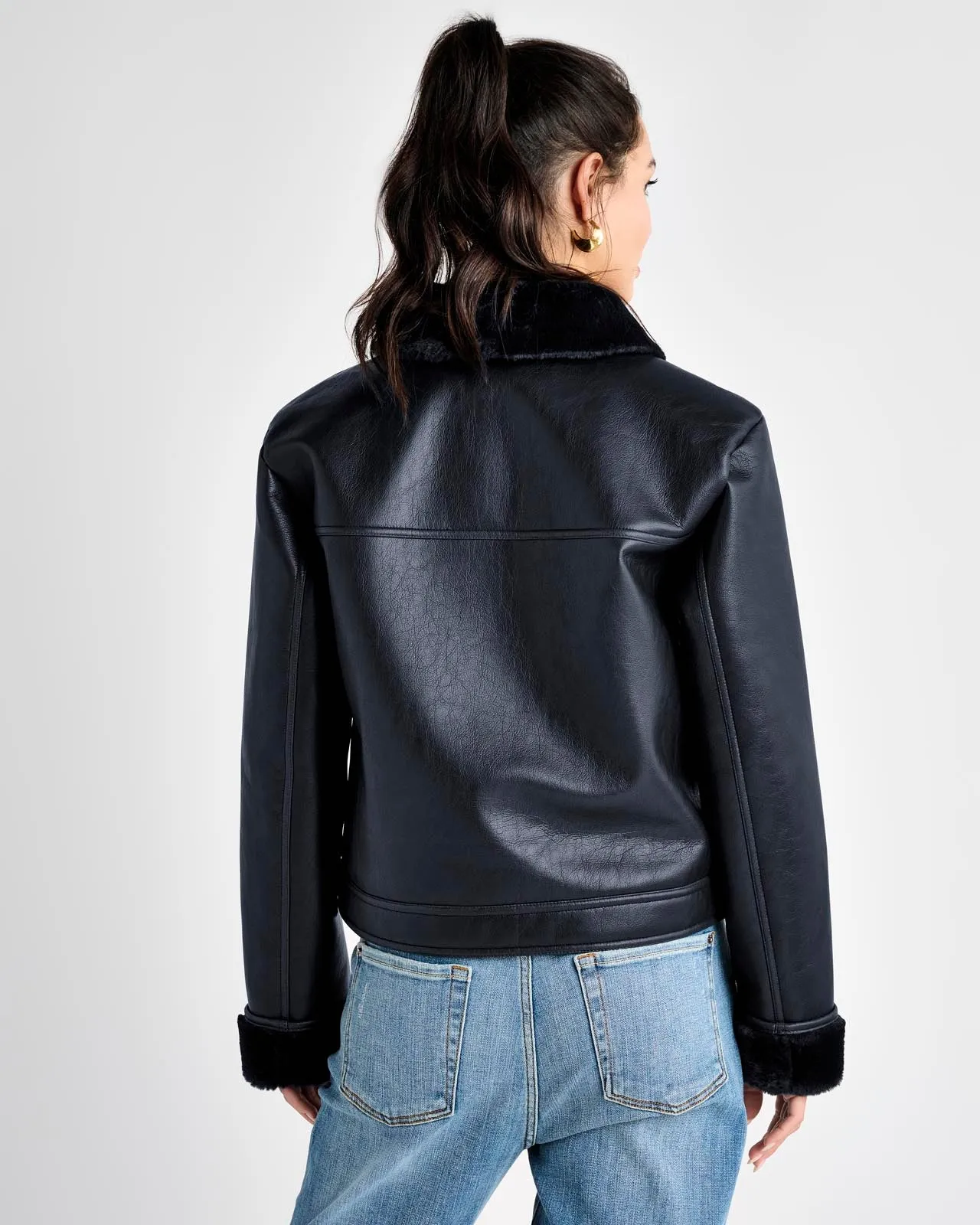 Romy Vegan Leather Jacket in Navy