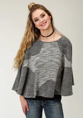 Roper Womens Black/White 100% Cotton Star-Shaped Poncho