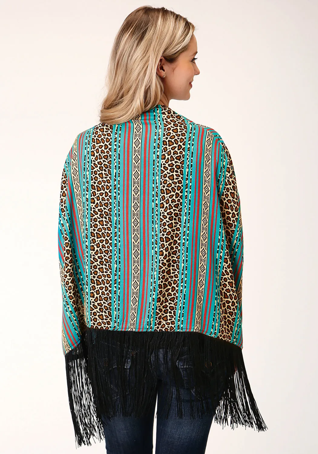 Roper Womens Multi-Color Rayon/Nylon Leopard Stripe Poncho