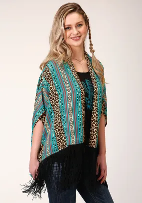 Roper Womens Multi-Color Rayon/Nylon Leopard Stripe Poncho