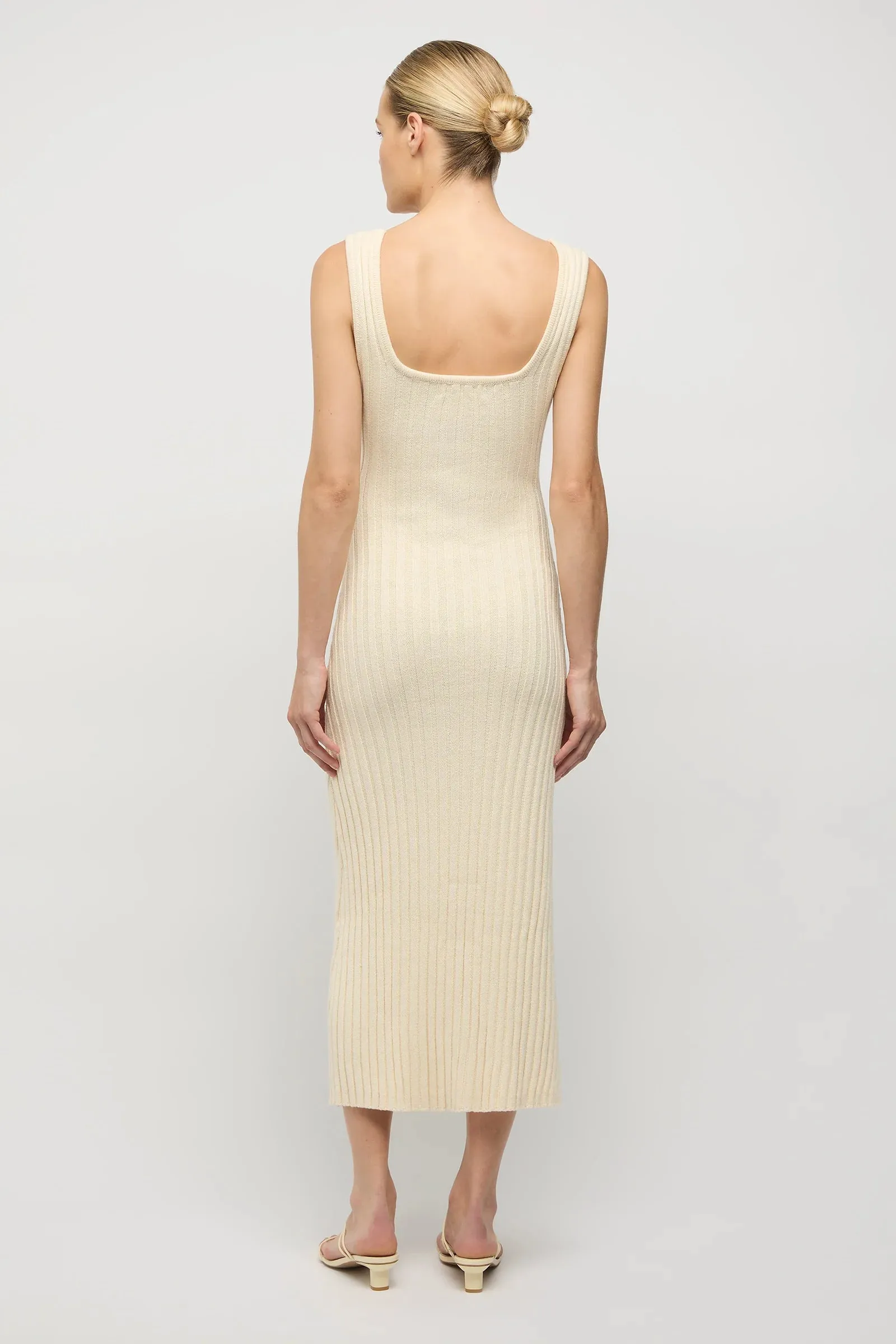 Rowan Square Neck Cotton Knit Dress in Natural