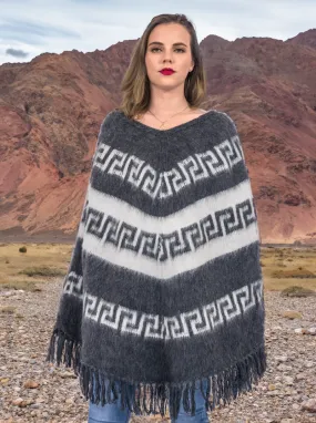 Rustic Gray Alpaca Poncho for Women