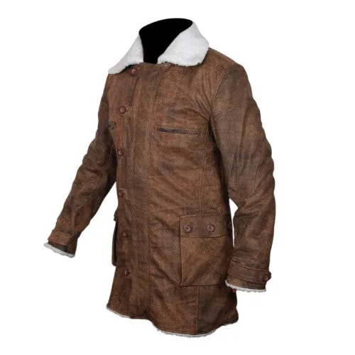 RW Authentic CowHide Bane Coat Distressed Brown Genuine Real Leather Jacket Dark Knight Shearling