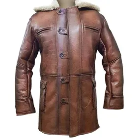 RW Authentic SheepSkin Bane Coat Brown Genuine Leather Coat Faux Shearling Costume