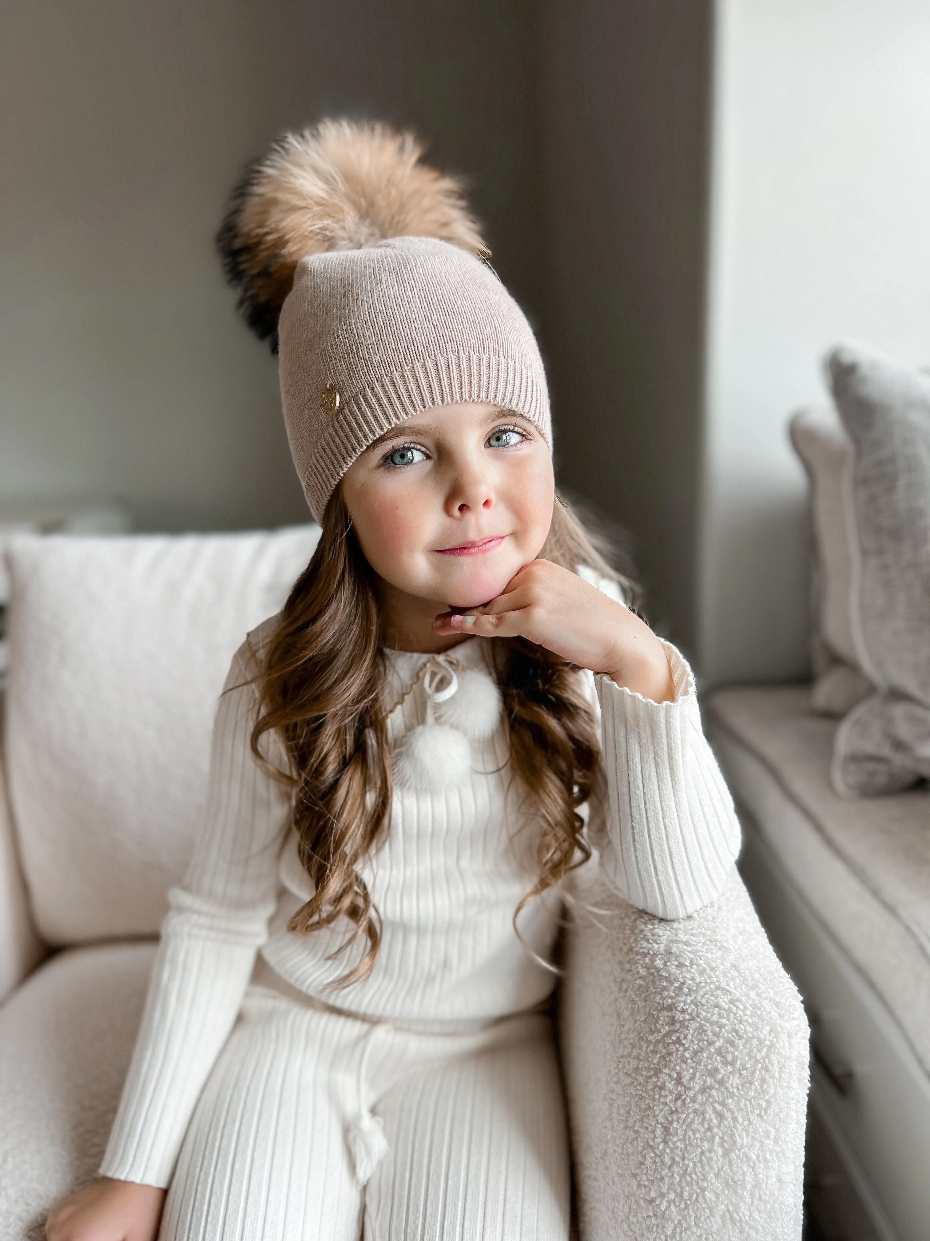 Sasha Single Pom Angora Beanie Hat