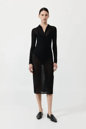 Sheer Stripe Dress - Black