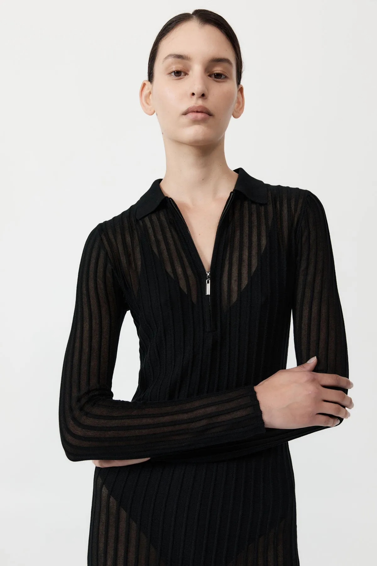 Sheer Stripe Dress - Black