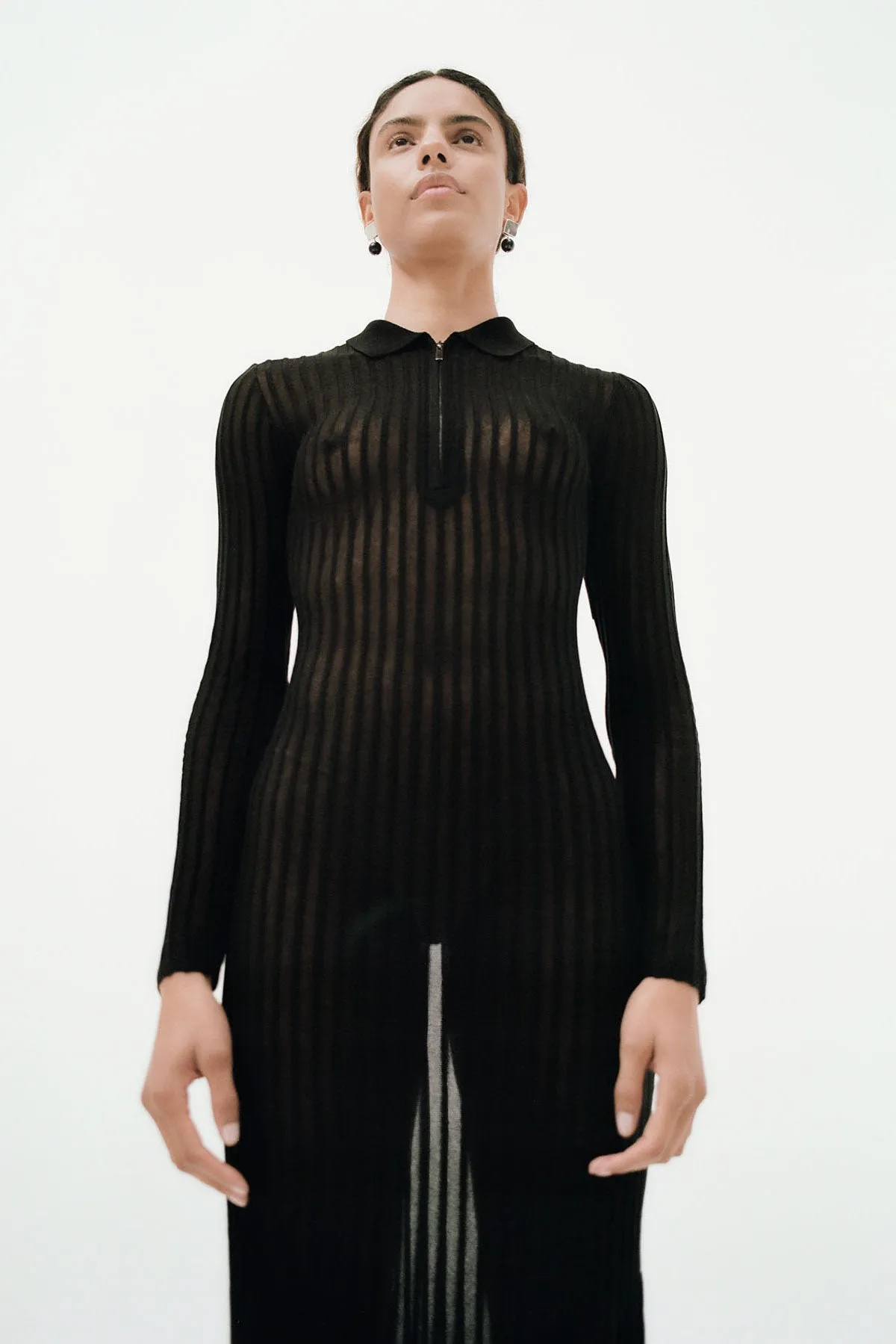 Sheer Stripe Dress - Black