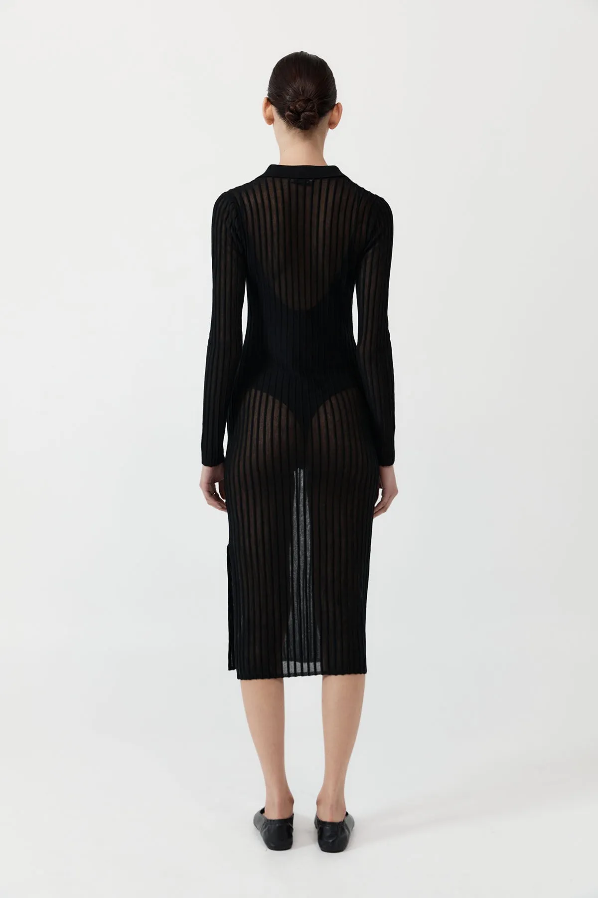 Sheer Stripe Dress - Black