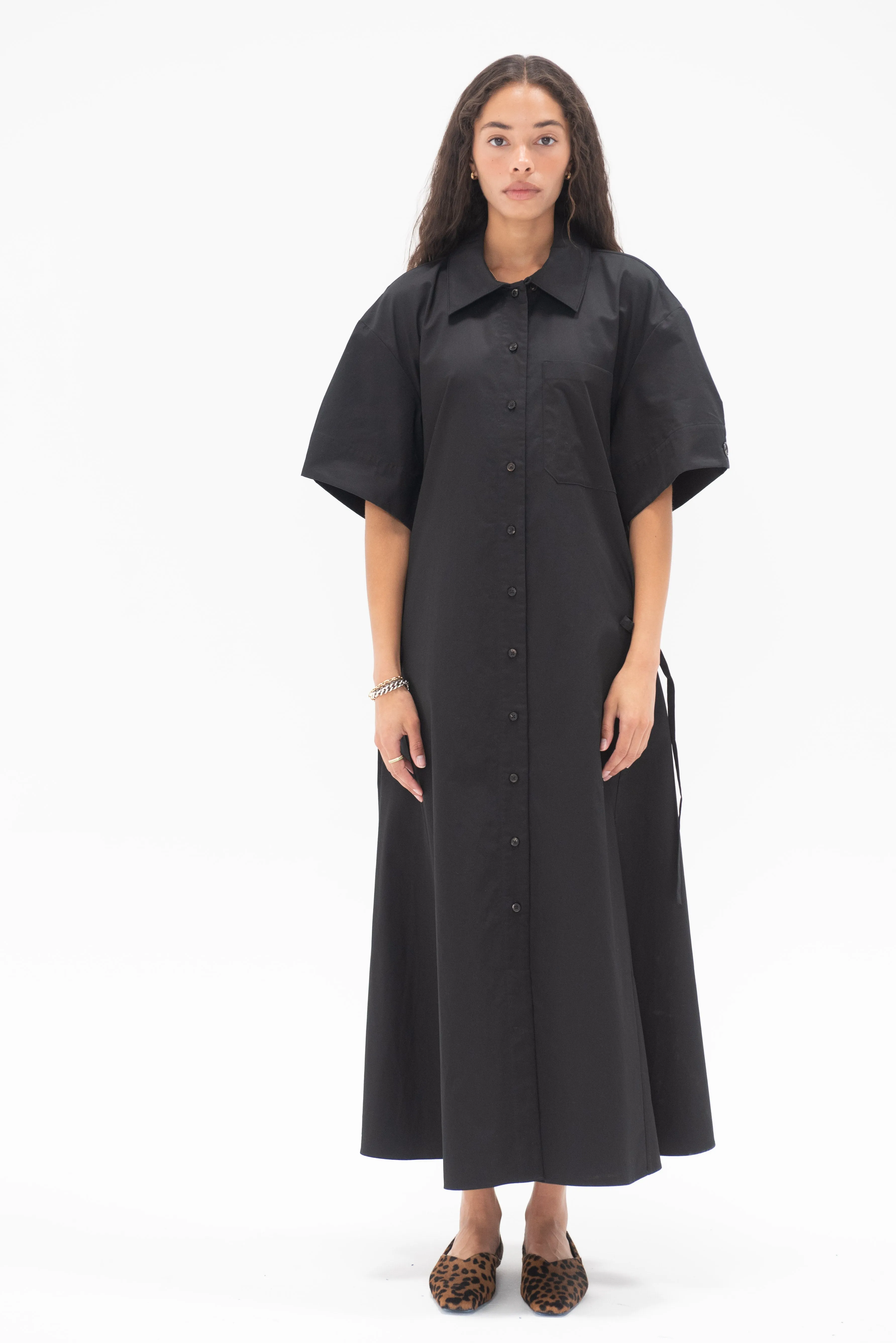 Short Sleeve Shirtdress, Black