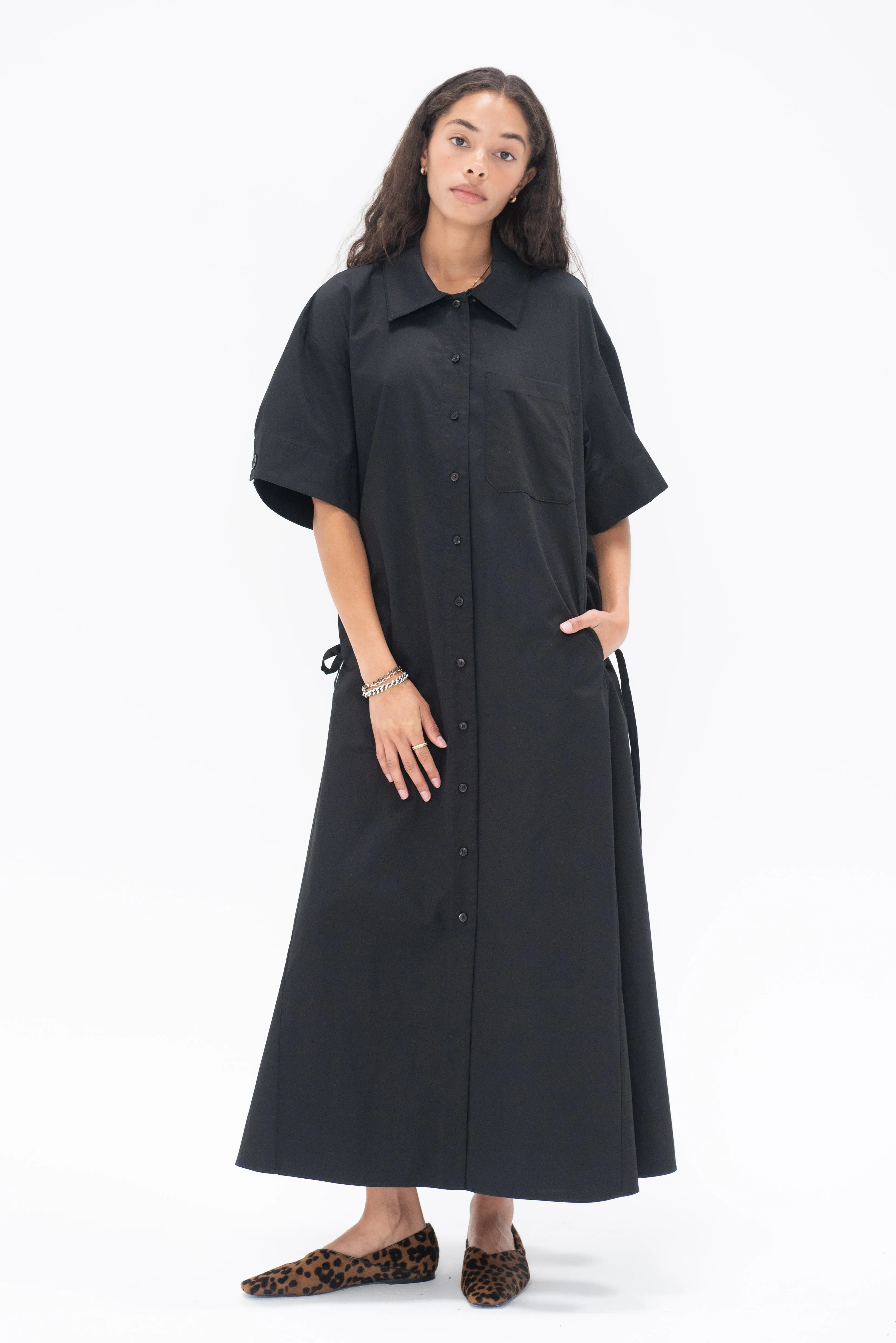 Short Sleeve Shirtdress, Black