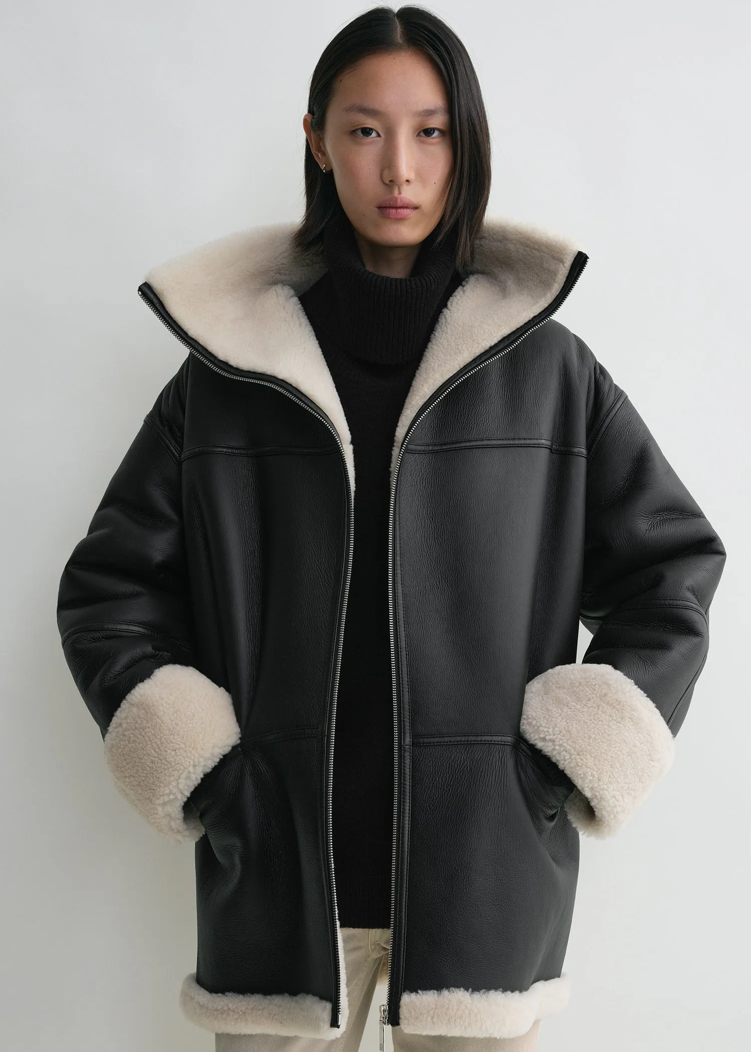 Signature shearling jacket black/off-white