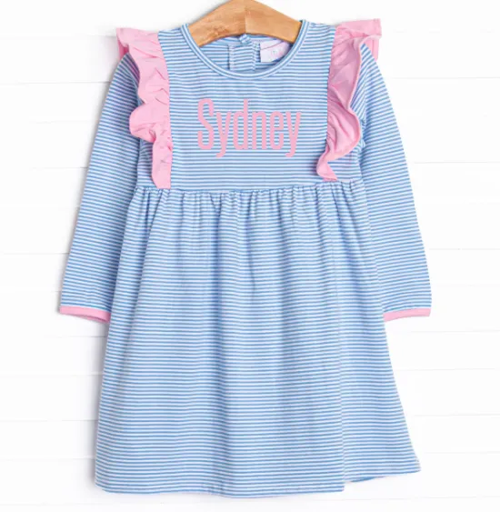 Sky Blue Stripes Dress, Blue