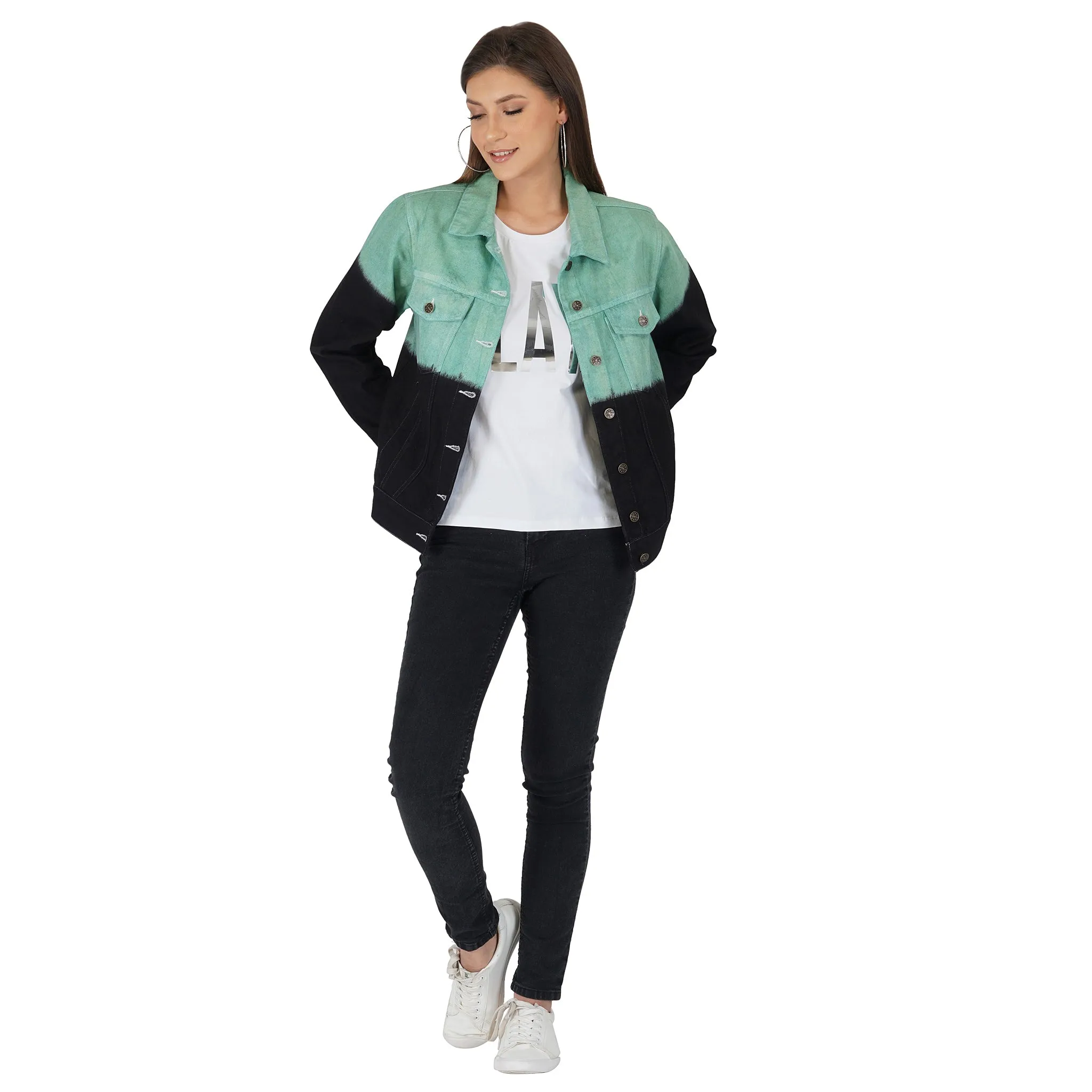 SLAY. Women's Green & Black Ombre Denim Jacket