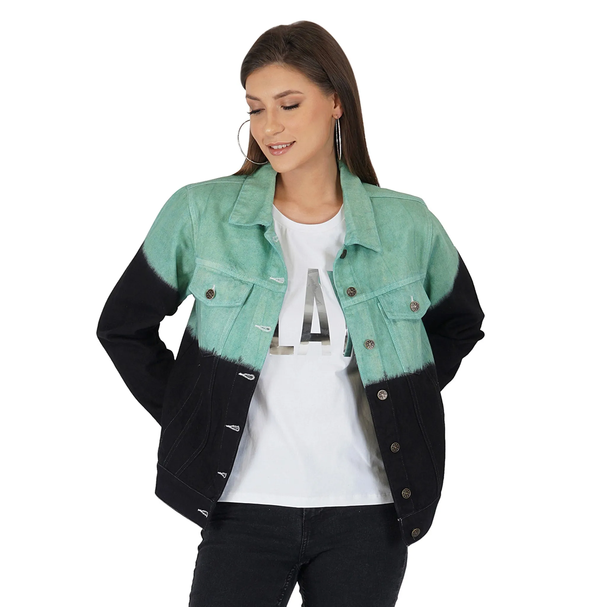 SLAY. Women's Green & Black Ombre Denim Jacket