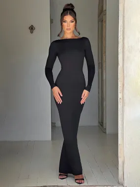 Slim Bodycon Long Backless Nightclub Sexy Autumn Winter Maxi Dress