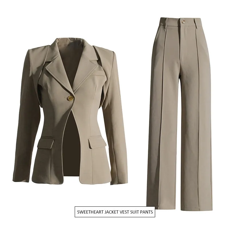 Slimming Waist Jacket High Waist Straight Leg Pants Set