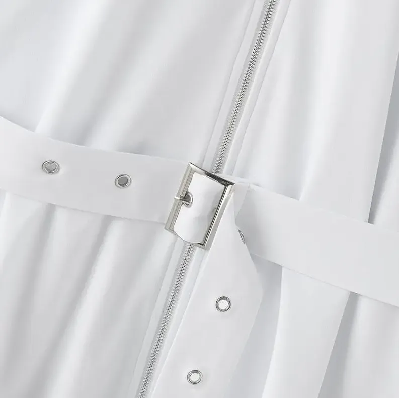 Solid Lapel Zipper Belt Jacket