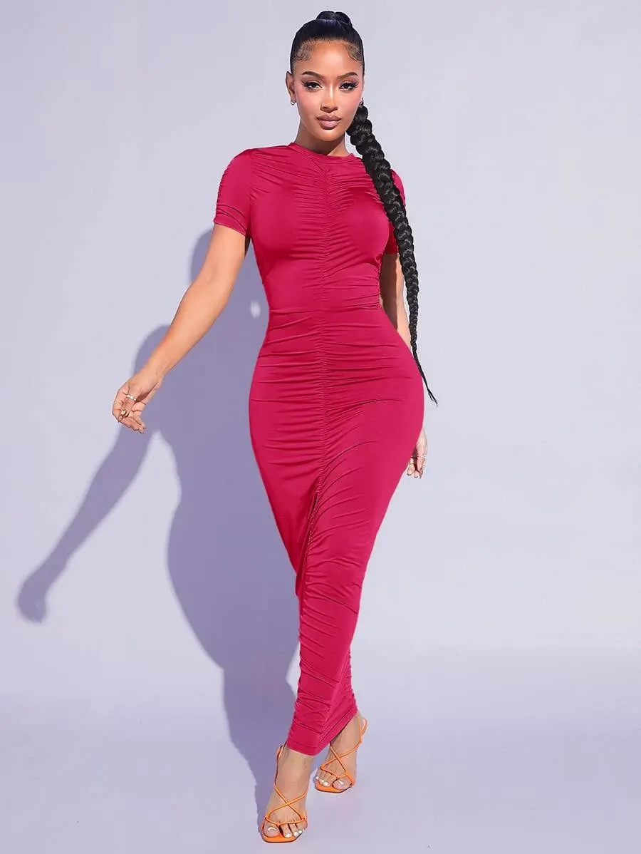 Solid ruched bodycon dress