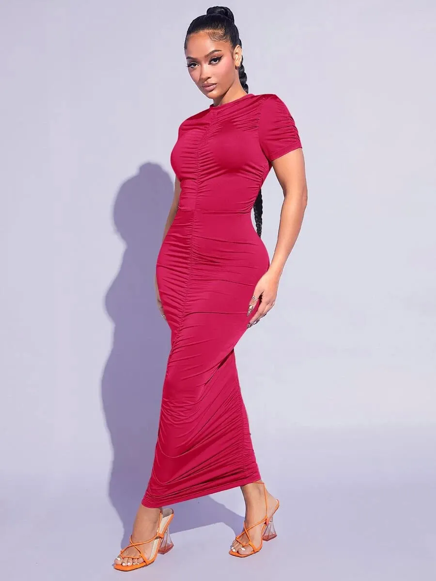 Solid ruched bodycon dress