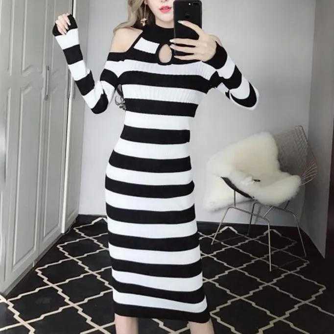 Striped Long Slim Dress SD00489