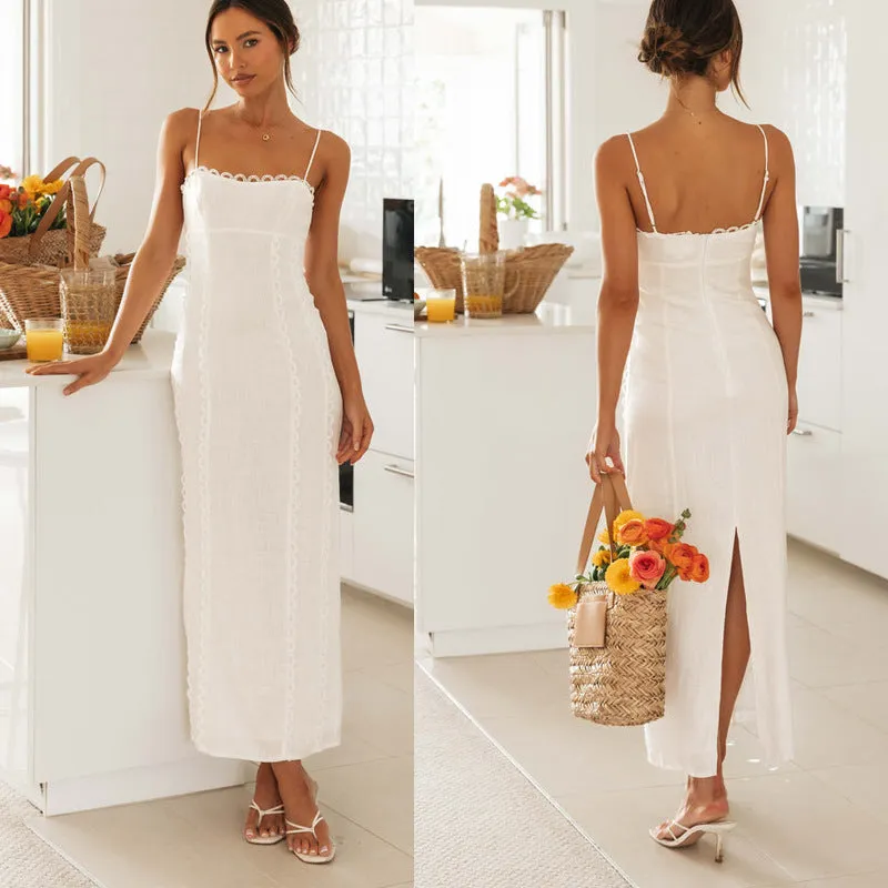 Summer Lace Halter Strapless Split Maxi Dress