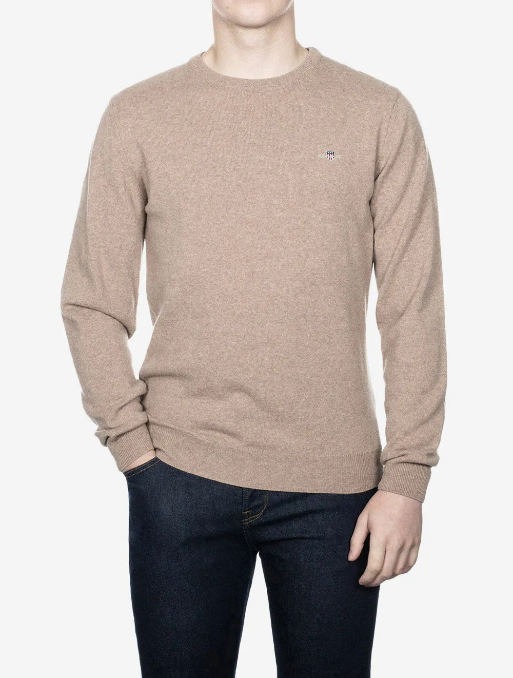 Superfine Lambswool Crew Neck Dark Sand Melange