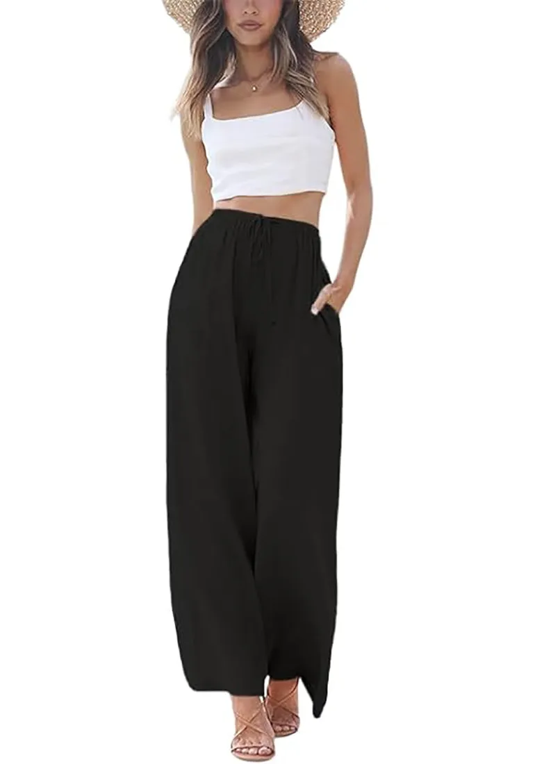 Taupe Relaxed Fit High Waisted Elastic Waist Wide Leg Drawstring Pocket Pant