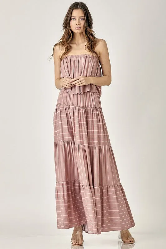 TEEK - Dusty Rose Pin Stripe Tube Dress