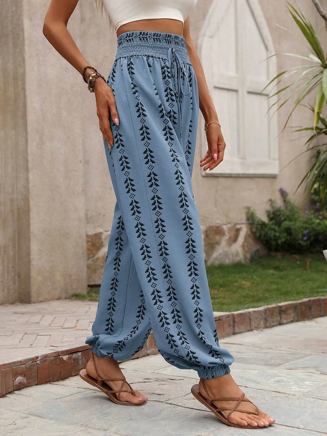 TEEK - Tied Printed High Waist Pants