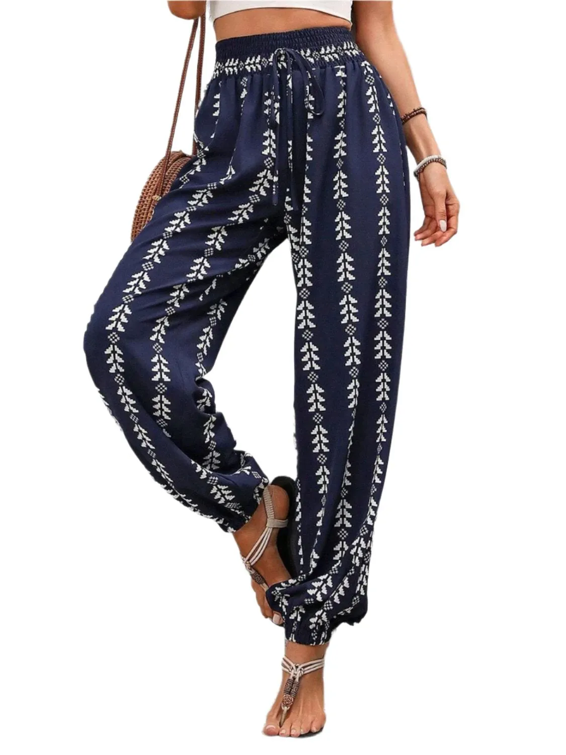 TEEK - Tied Printed High Waist Pants