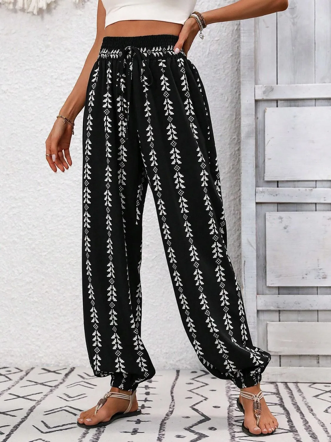 TEEK - Tied Printed High Waist Pants