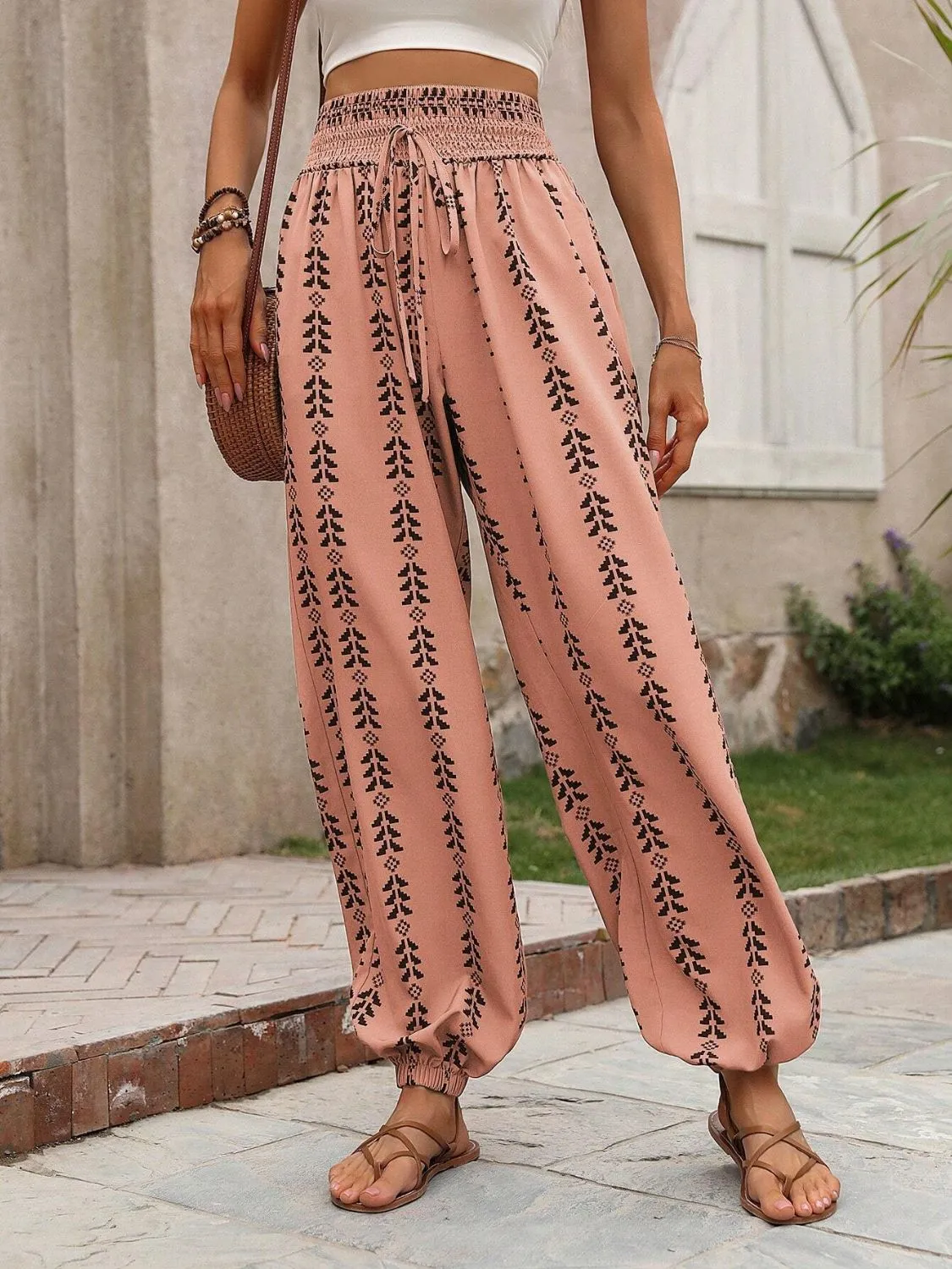 TEEK - Tied Printed High Waist Pants