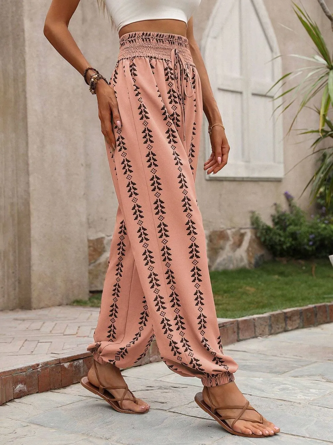 TEEK - Tied Printed High Waist Pants