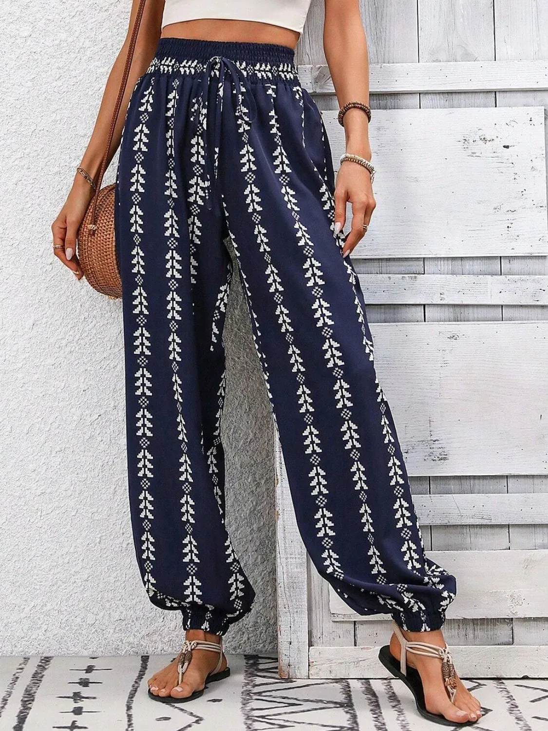 TEEK - Tied Printed High Waist Pants