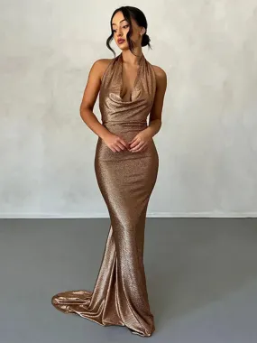 Temperament Slim Bodycon Mermaid Sexy Party Halter Backless Long Maxi Dress