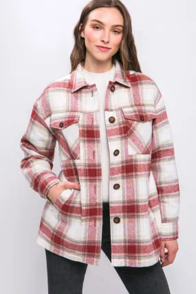 Terra Cotta Plaid Button Up Jacket with Sherpa Lining