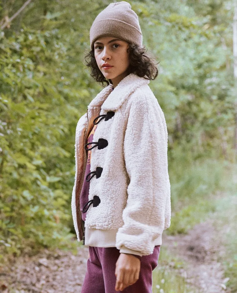 The Great - The Sueded Toggle Sherpa Coat in Cream