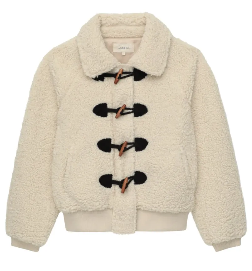 The Great - The Sueded Toggle Sherpa Coat in Cream