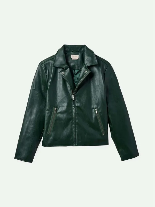 The Moto Vegan Leather Jacket: Pine Needle