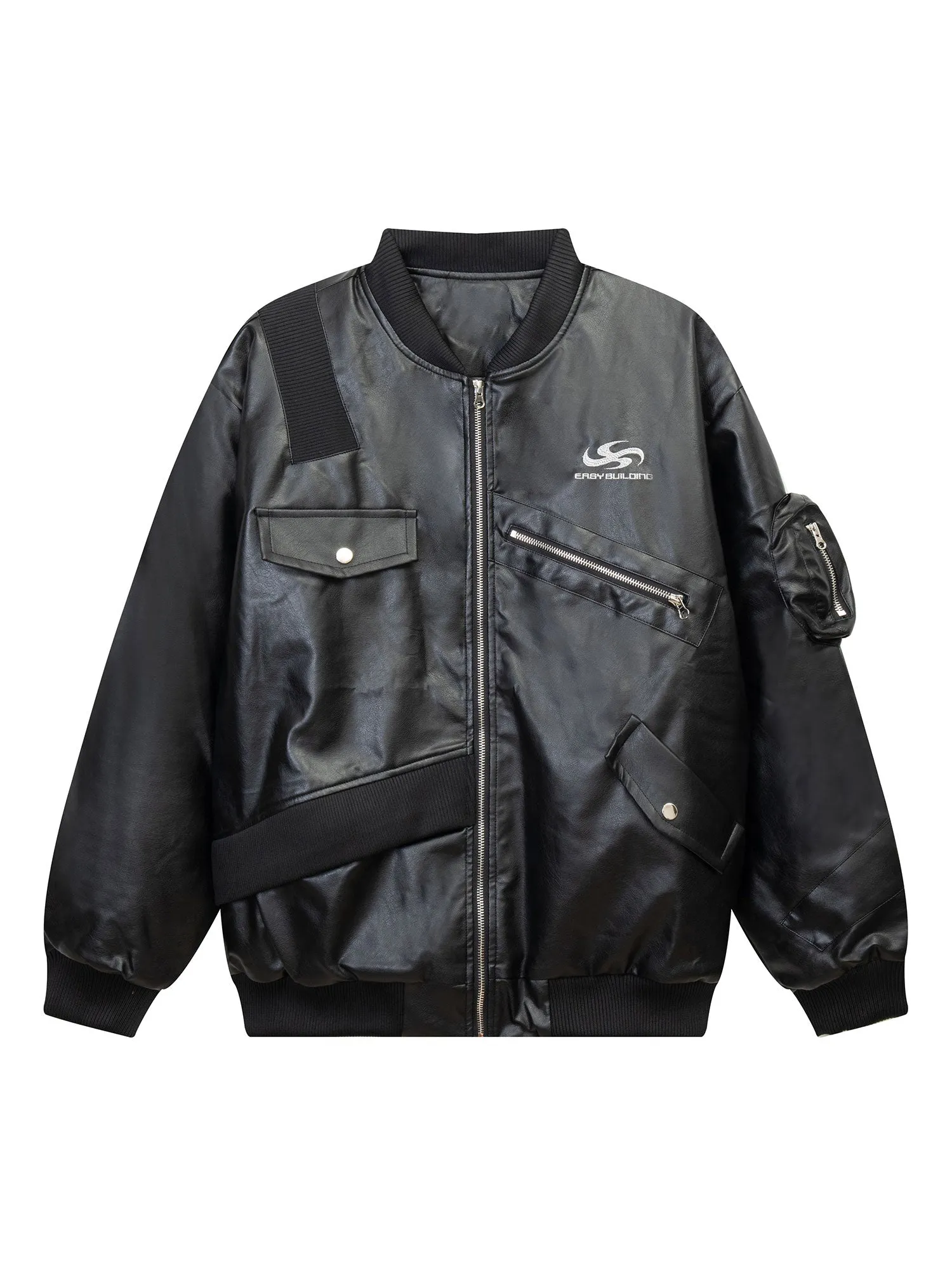 Thesupermade Workwear Multi Pocket Leather Quilted Jacket