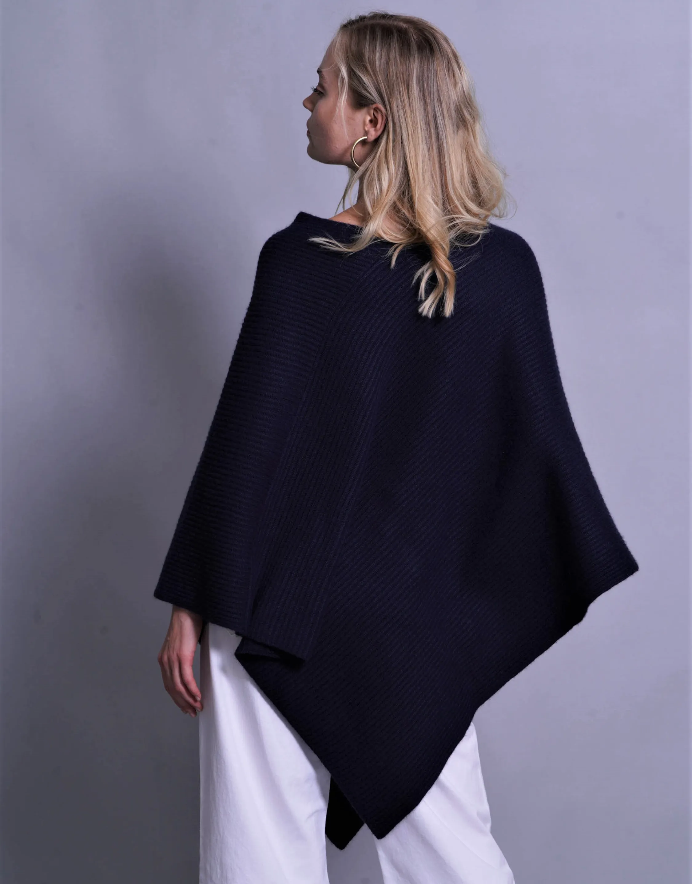 Thick Ribbed Poncho in Dark Navy