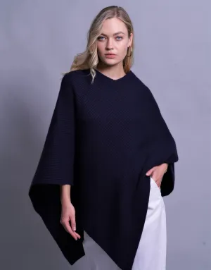 Thick Ribbed Poncho in Dark Navy