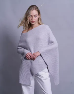 Thick Ribbed Poncho in Silver