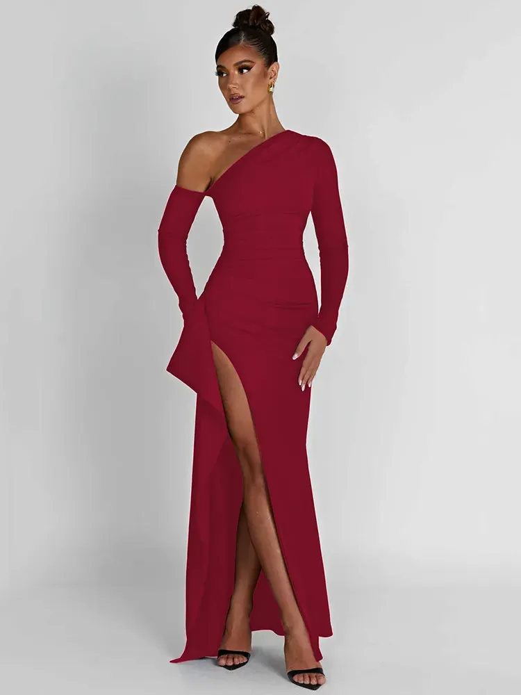 Thigh High Split Maxi Dress Women Long Sleeve Sexy Long Dress