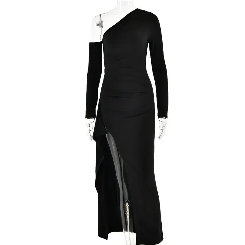 Thigh High Split Maxi Dress Women Long Sleeve Sexy Long Dress