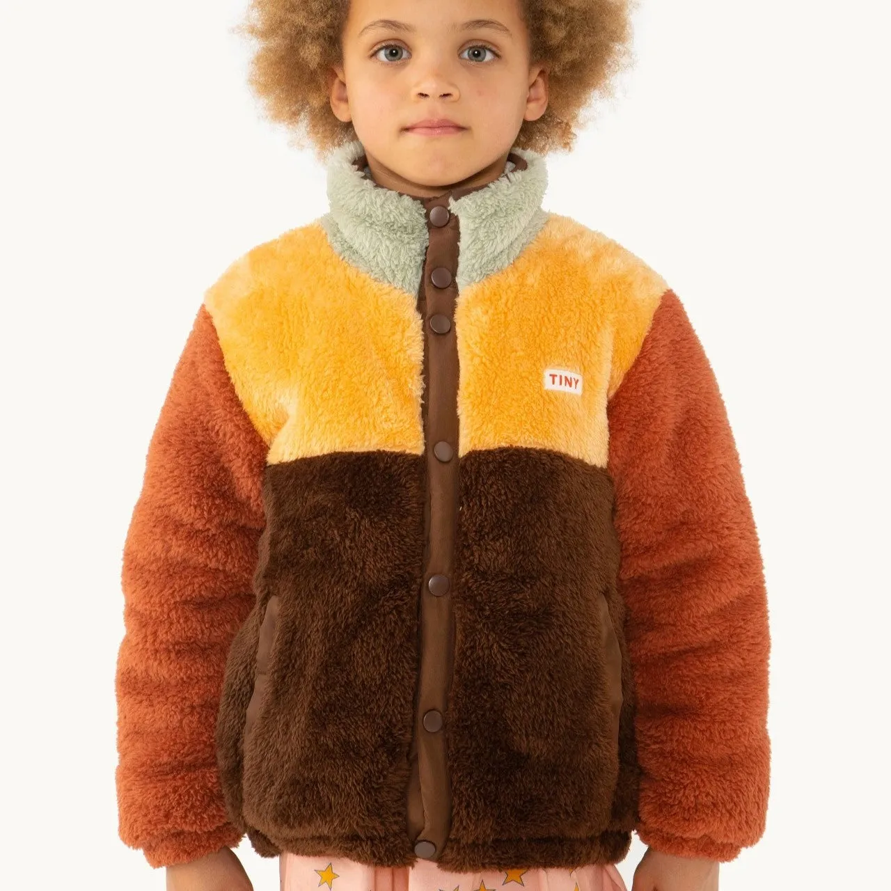 TINYCOTTONS - Color Block Polar Sherpa Jacket - Dark Brown / Soft Yellow