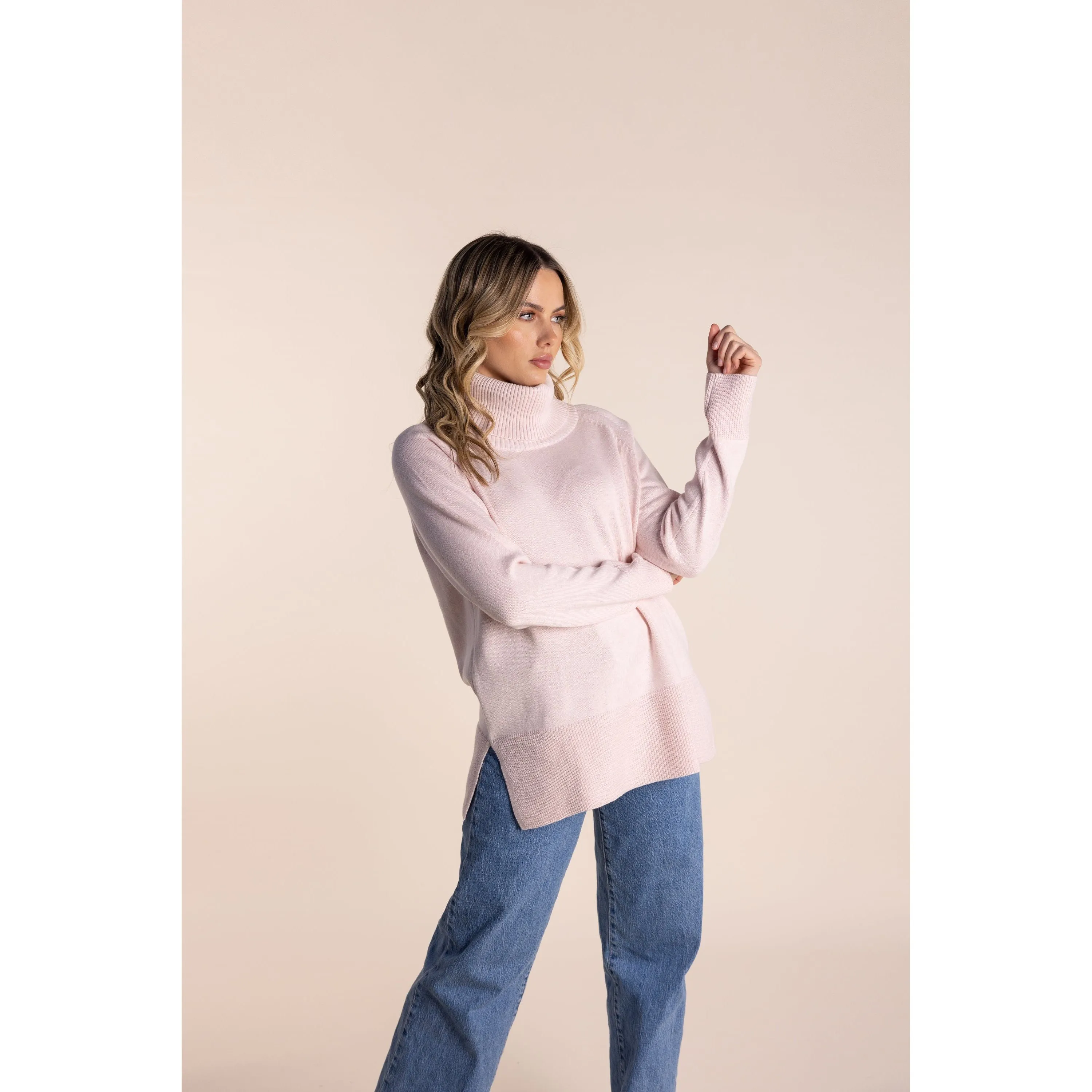 Two T's - Detachable Neck Cotton Cashmere Sweater Ice Pink