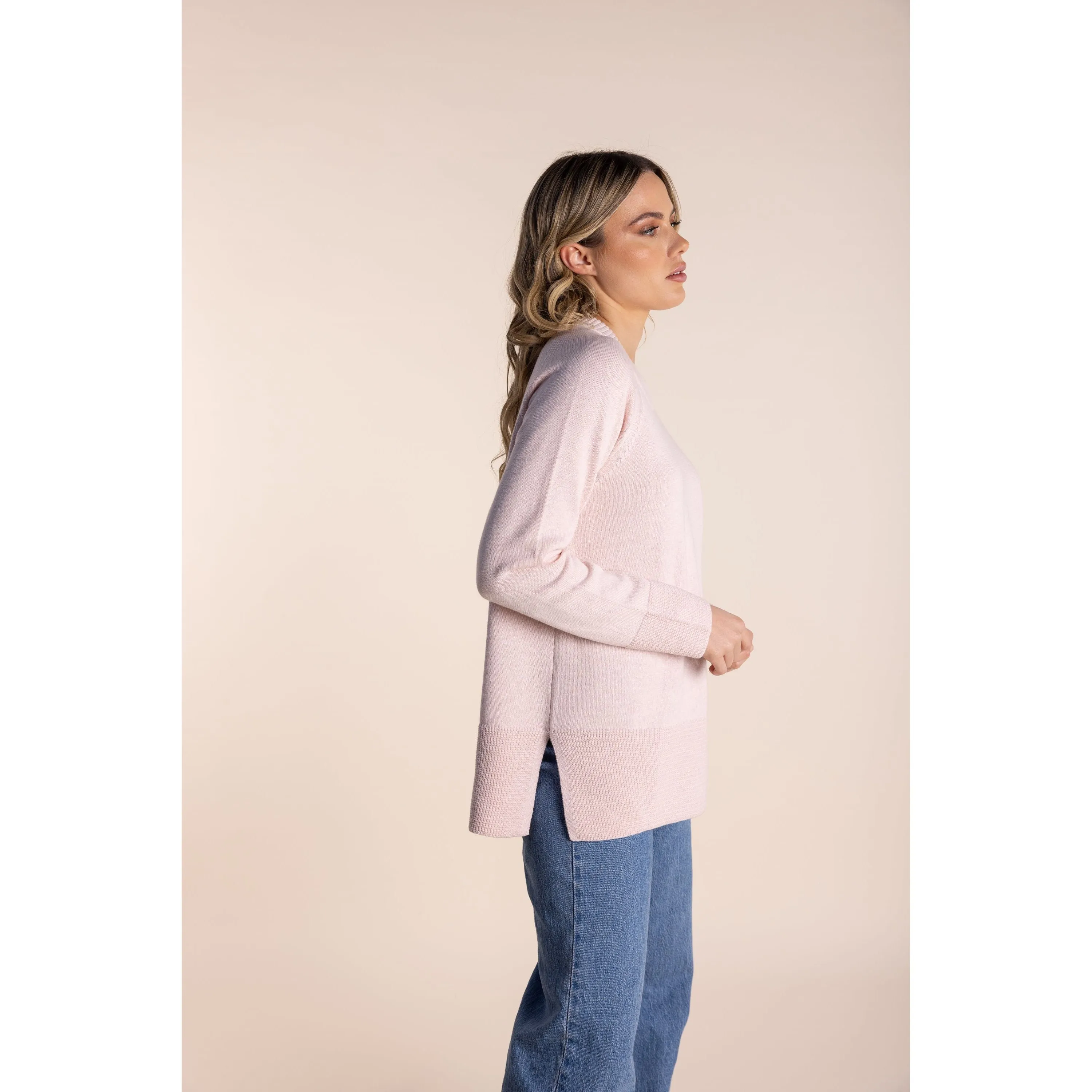 Two T's - Detachable Neck Cotton Cashmere Sweater Ice Pink